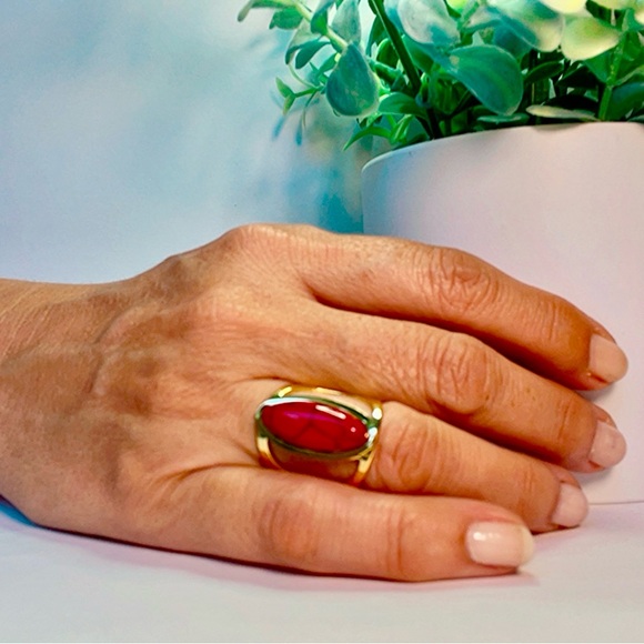 NWT Stainless Steel Gold enamel red Woman ring Size 8 - Picture 7 of 16